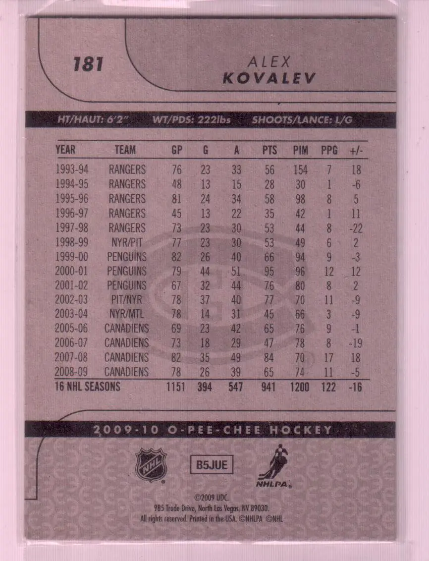 2009-10 O-Pee-Chee - [Base] #181 Alex Kovalev 1