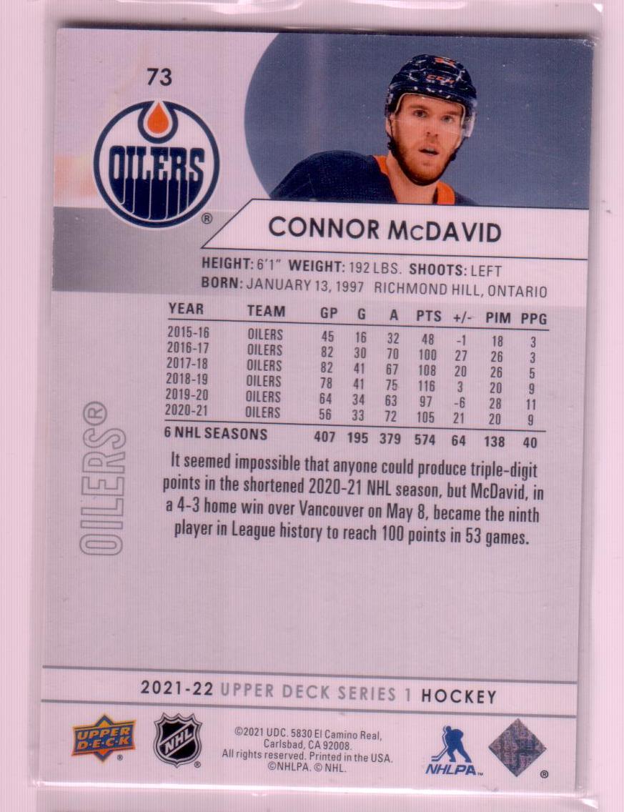 2021-22 Upper Deck Series 1 - [Base] #73 Connor McDavid 1