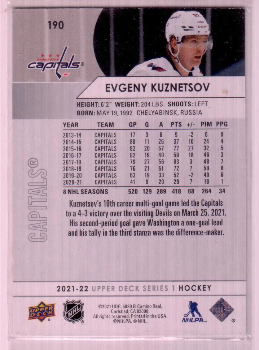 2021-22 Upper Deck #190 Evgeny Kuznetsov 1