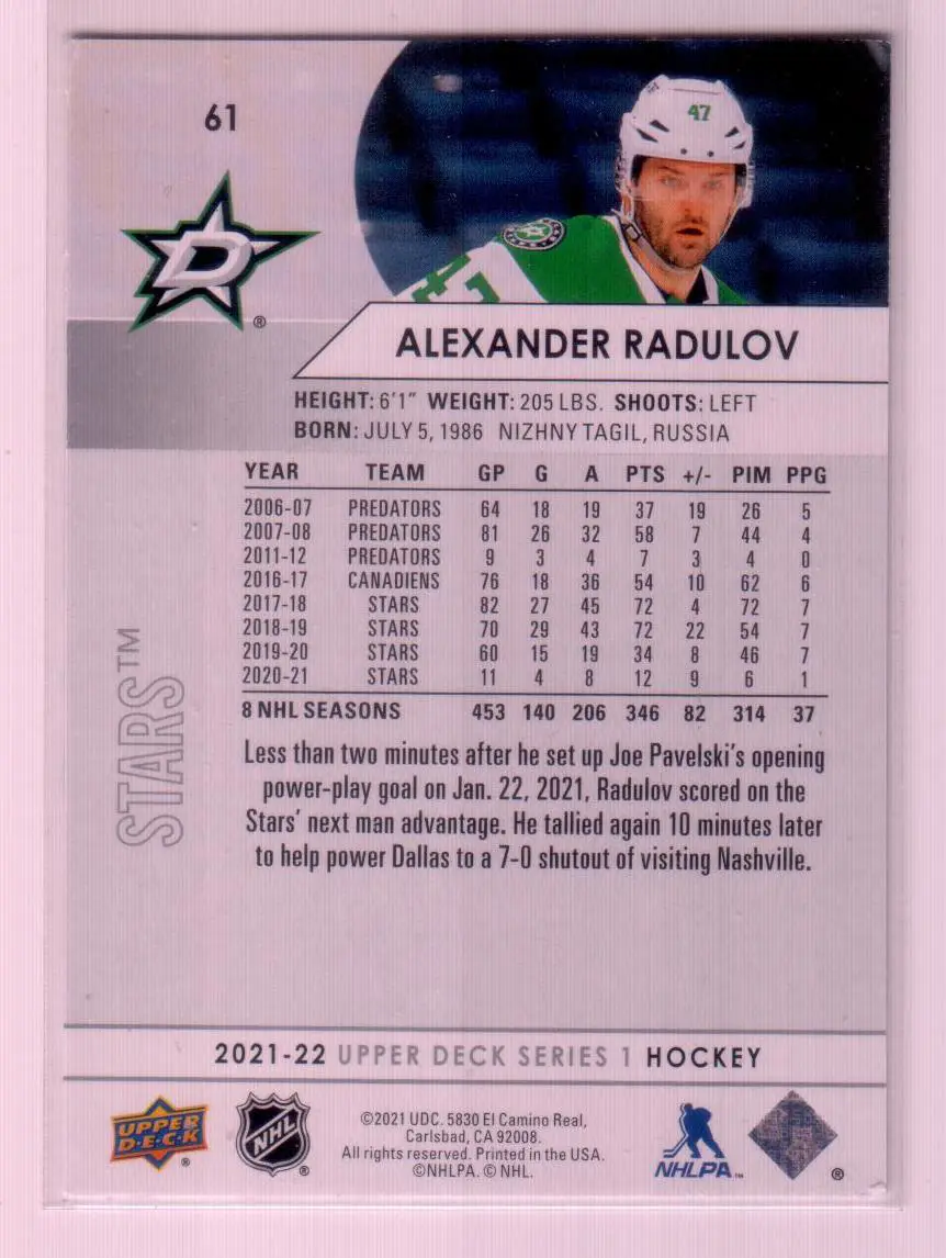 2021-22 Upper Deck #61 Alexander Radulov 1