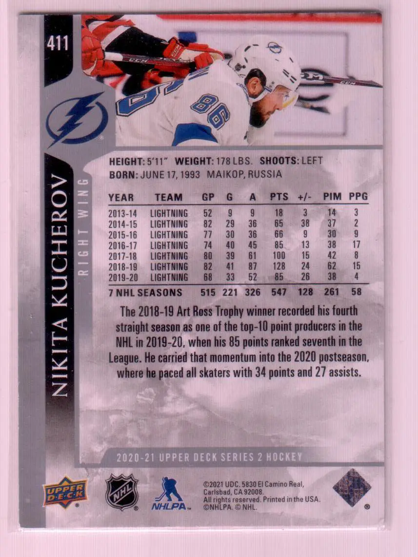 2020-21 Upper Deck #411 Nikita Kucherov 1