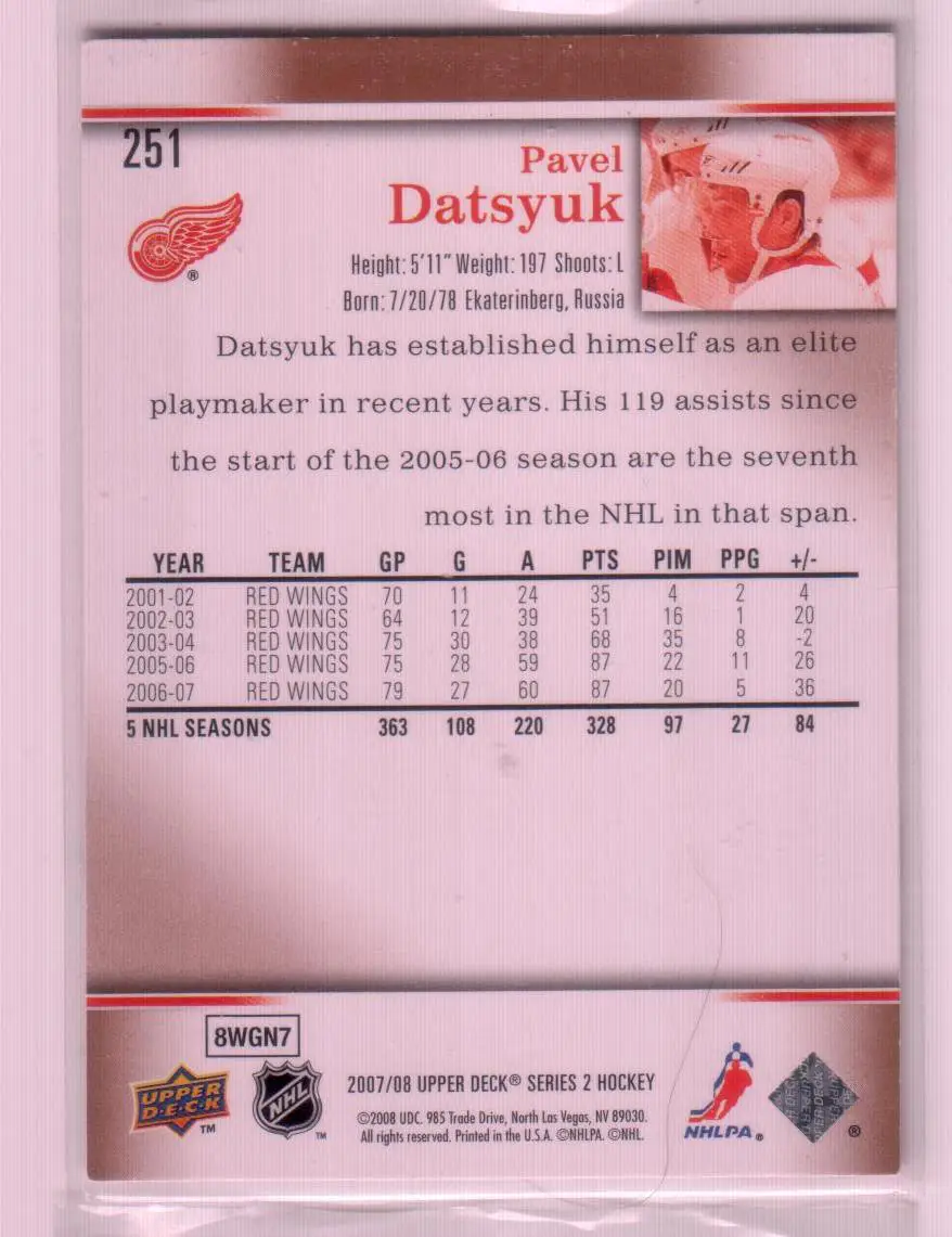 2007-08 Upper Deck #251 Pavel Datsyuk 1