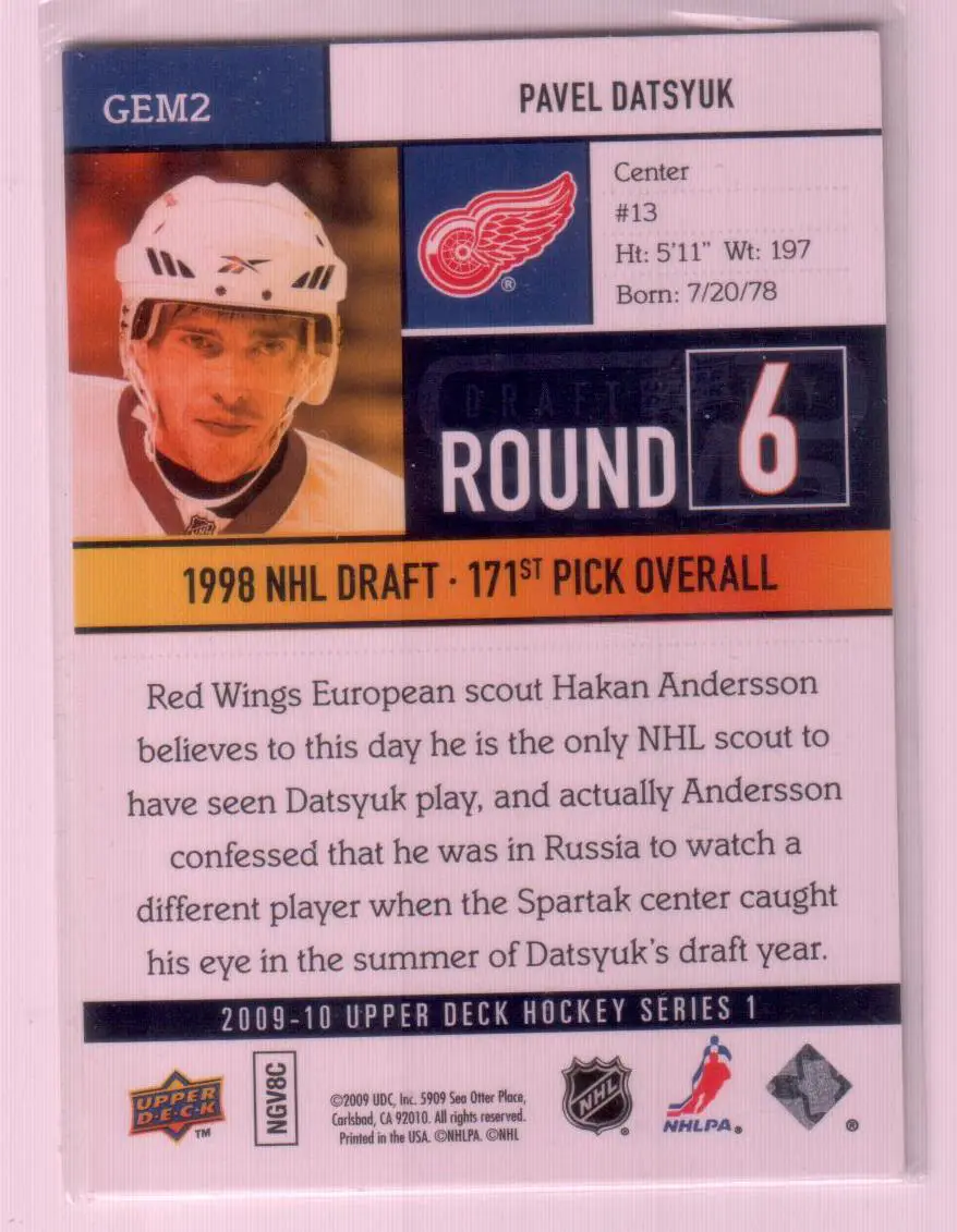 2009-10 Upper Deck Draft Day Gems #GEM2 Pavel Datsyuk 1