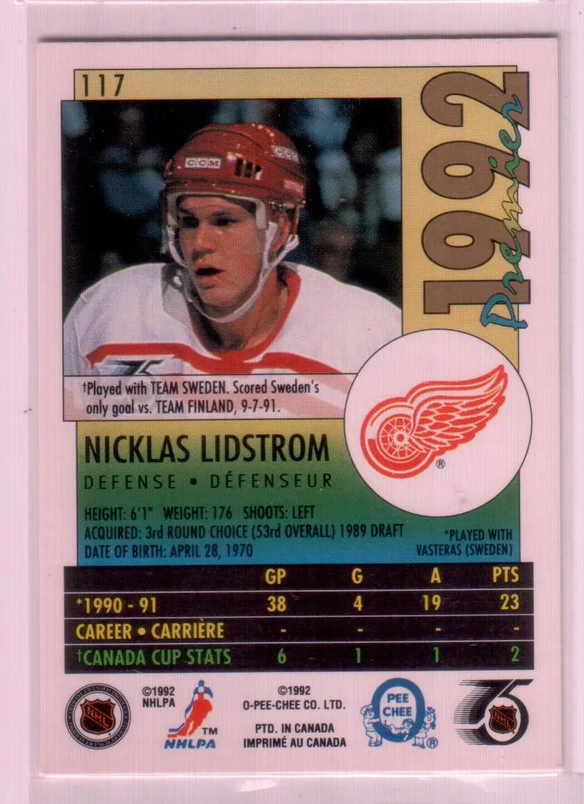 1991-92 OPC Premier #117 Nicklas Lidstrom RC 1