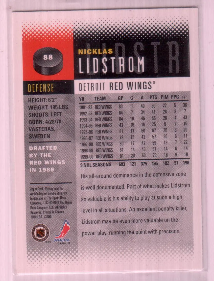 2000-01 Upper Deck Victory #88 Nicklas Lidstrom 1