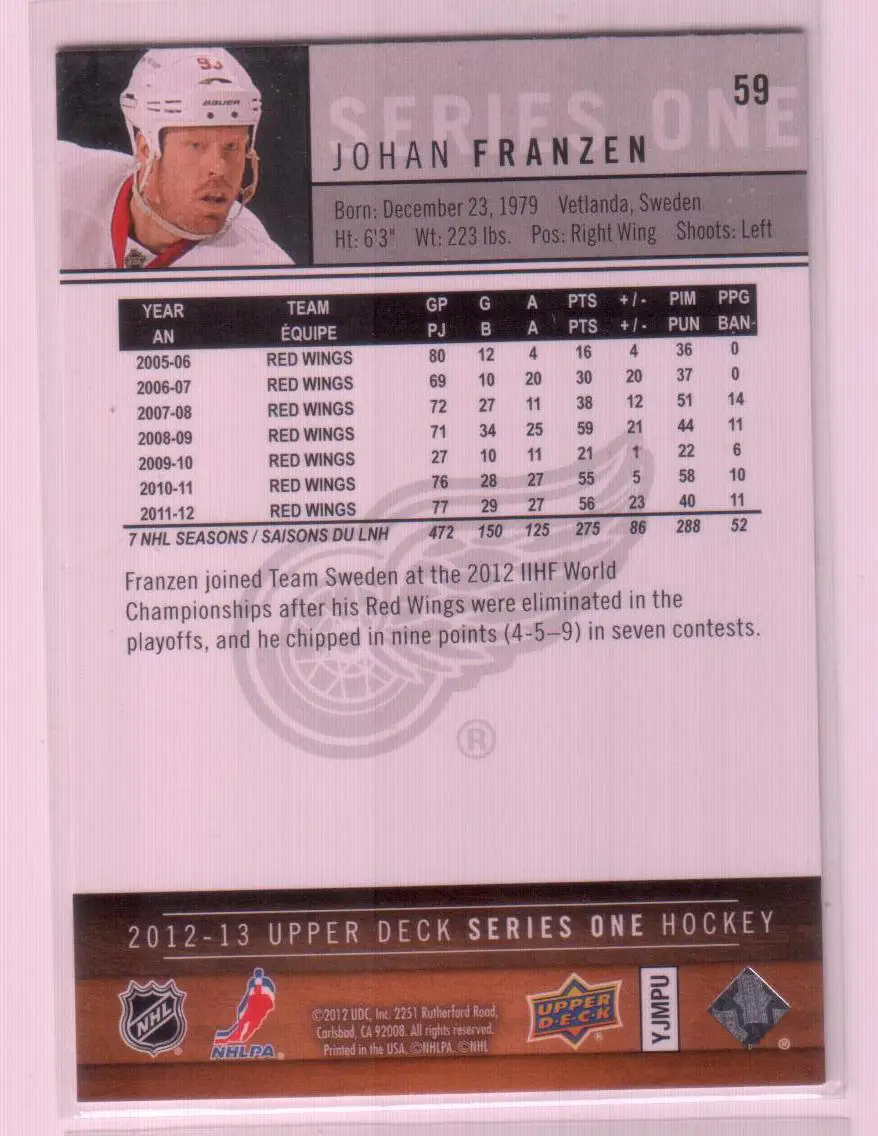 2012-13 Upper Deck #59 Johan Franzen 1