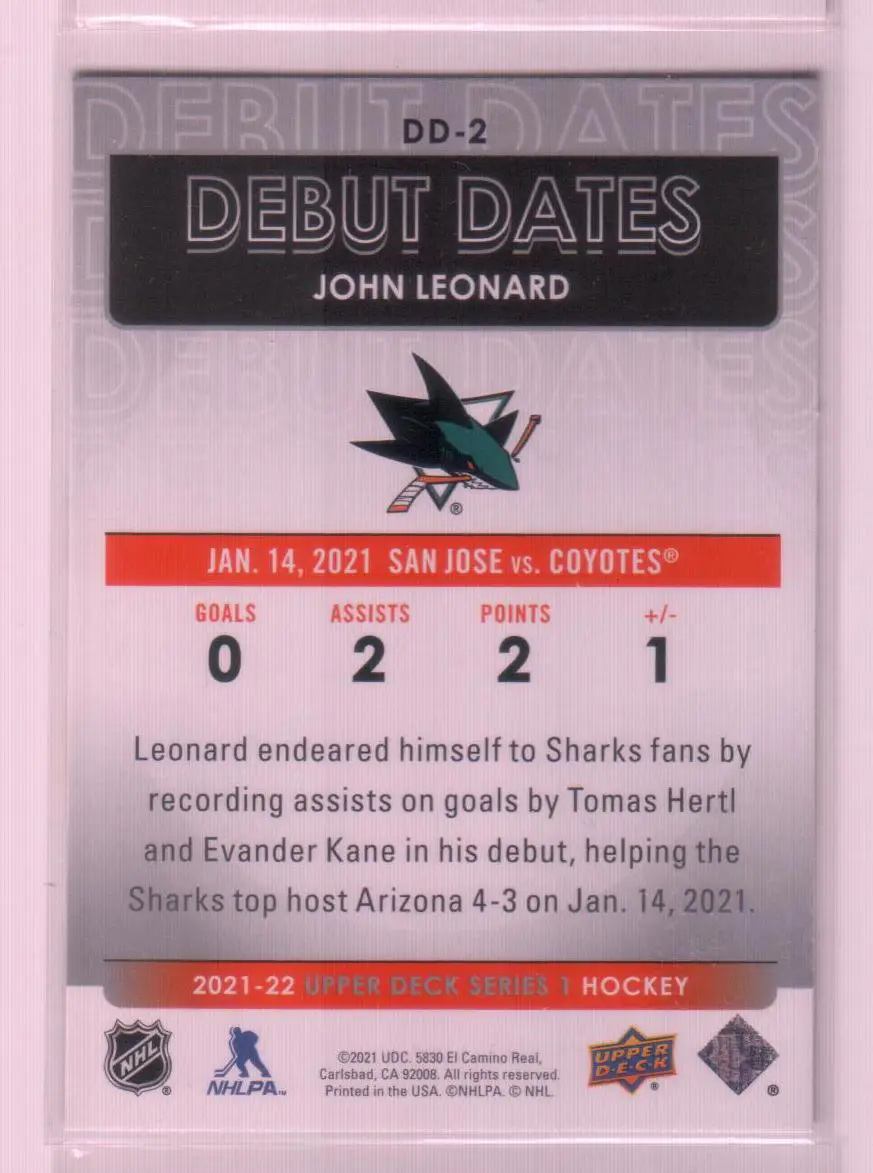 2021-22 Upper Deck Debut Dates #DD2 John Leonard 1