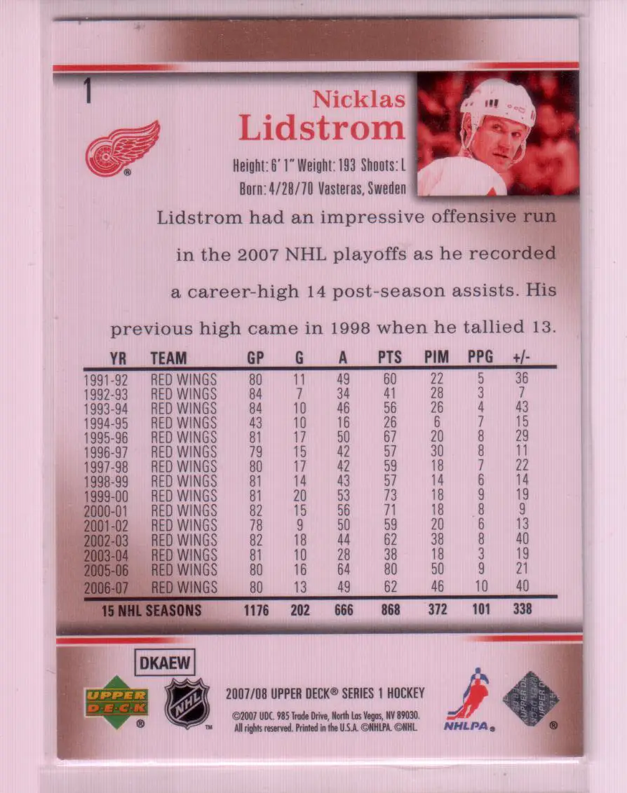 2007-08 Upper Deck #1 Nicklas Lidstrom 1