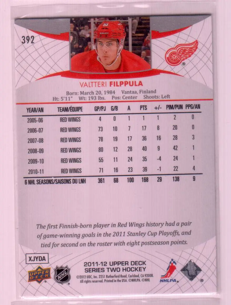 2011-12 Upper Deck #392 Valtteri Filppula 1
