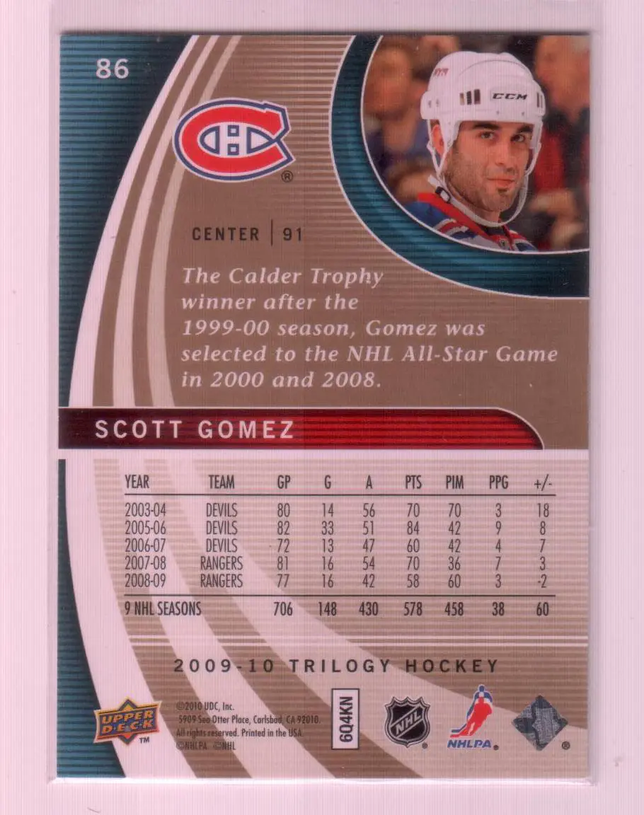 2009-10 Upper Deck Trilogy #86 Scott Gomez 1