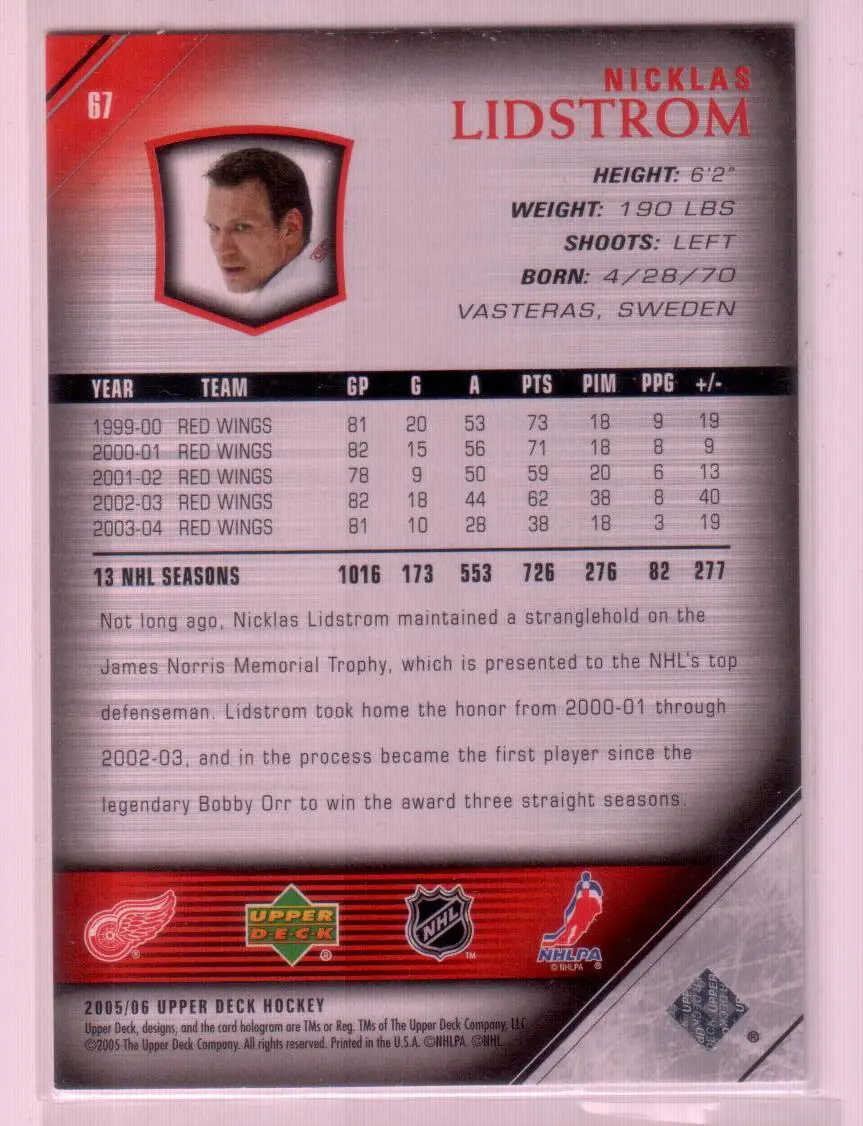 2005-06 Upper Deck #67 Nicklas Lidstrom 1
