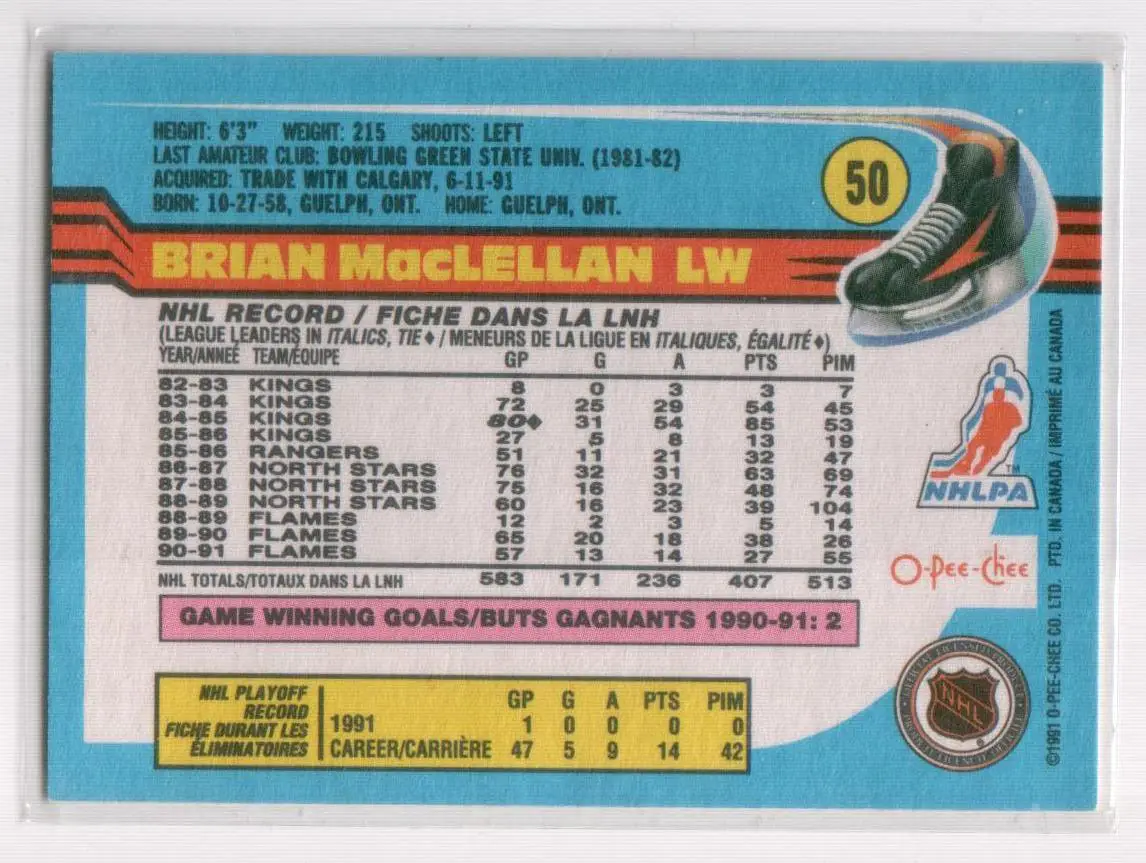 1991-92 O-Pee-Chee #50 Brian MacLellan 1