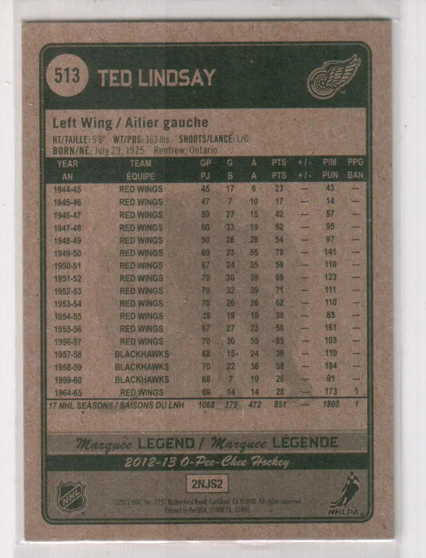 2012-13 O-Pee-Chee #513 Ted Lindsay L 1