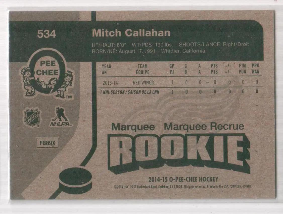 2014-15 O-Pee-Chee Retro #534 Mitch Callahan 1
