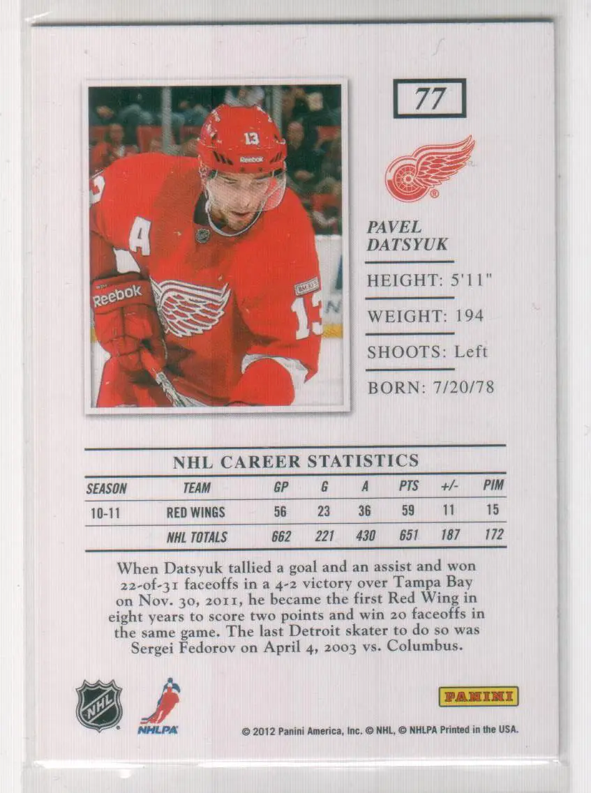2011-12 Elite #77 Pavel Datsyuk 1