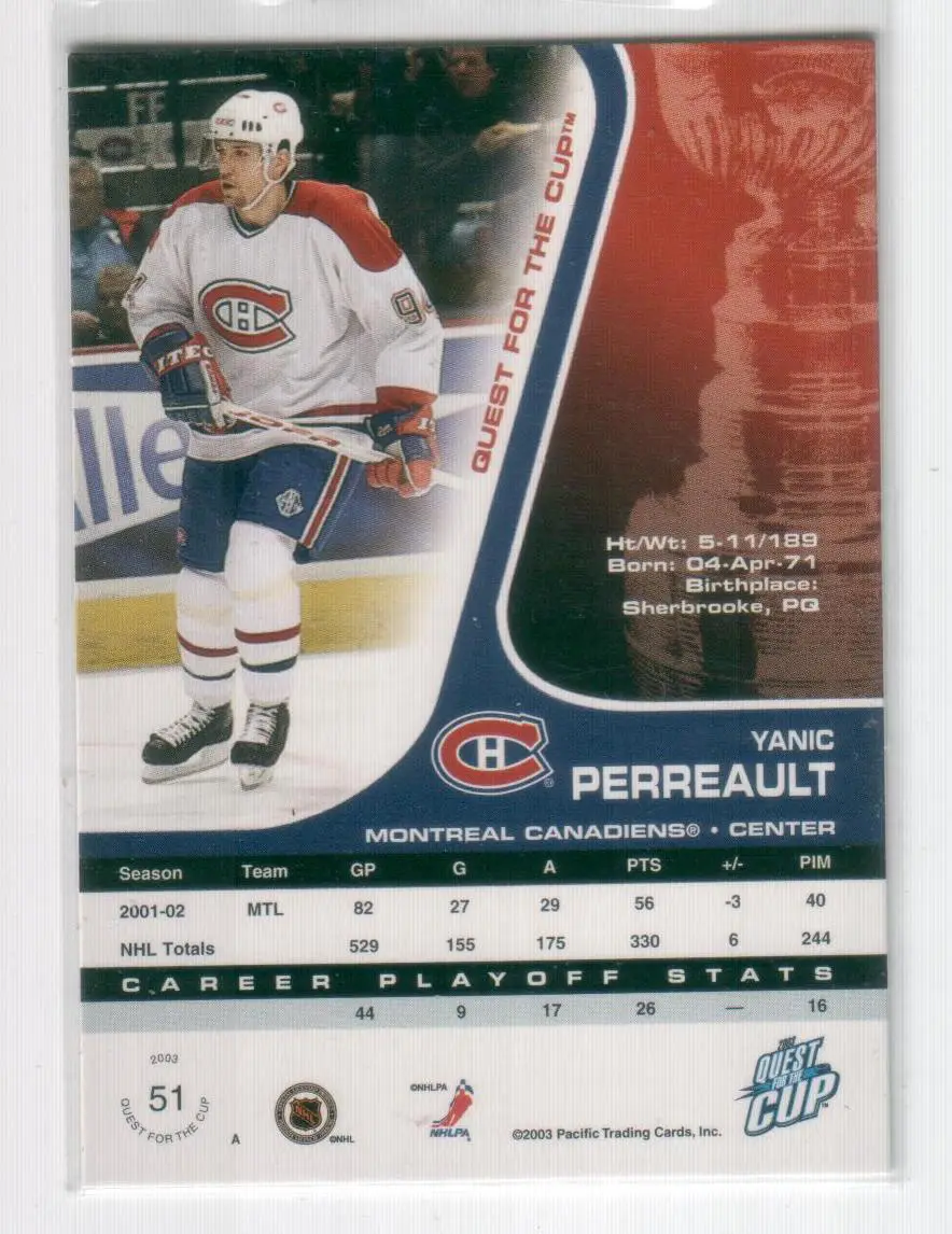 2002-03 Pacific Quest For the Cup #51 Yanic Perreault 1