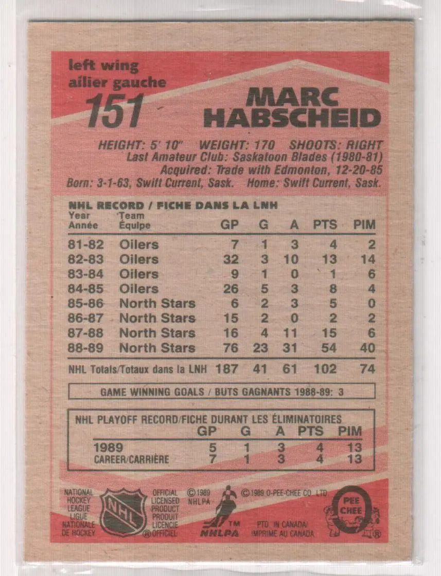 1989-90 O-Pee-Chee #151 Marc Habscheid RC 1