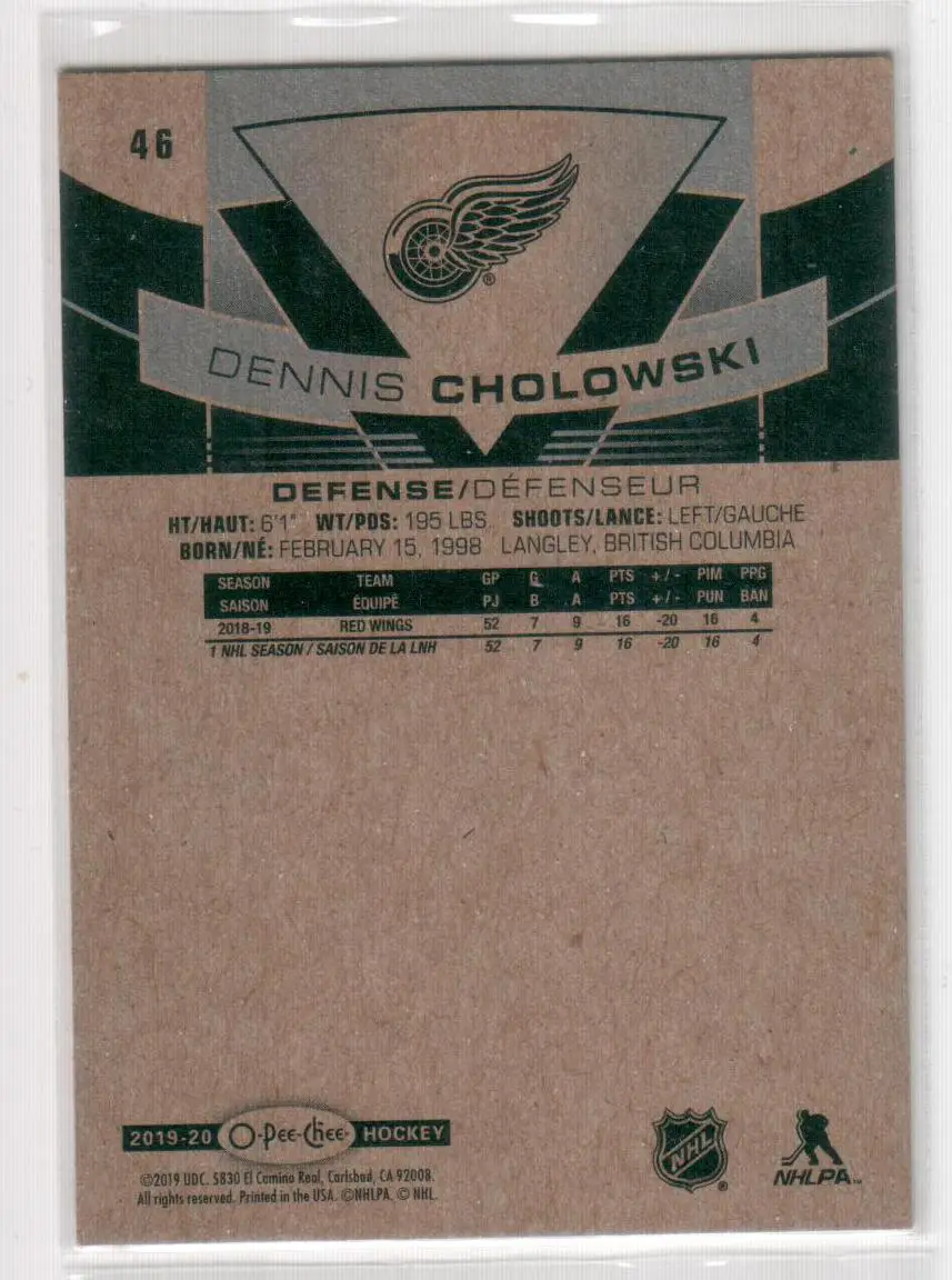 2019-20 O-Pee-Chee #46 Dennis Cholowski 1