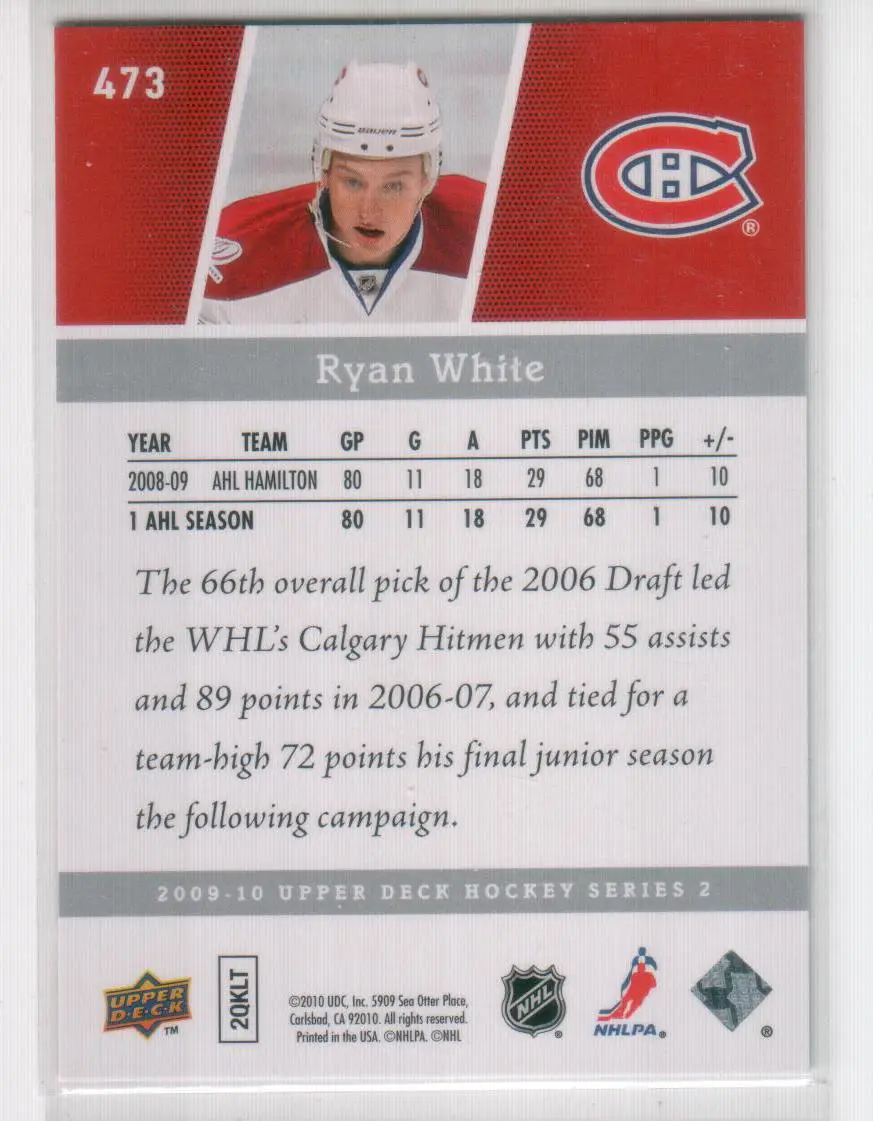 2009-10 Upper Deck #473 Ryan White YG RC 1