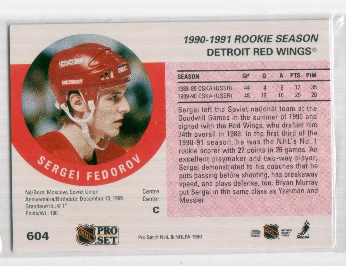 1990-91 Pro Set #604 Sergei Fedorov RC 1