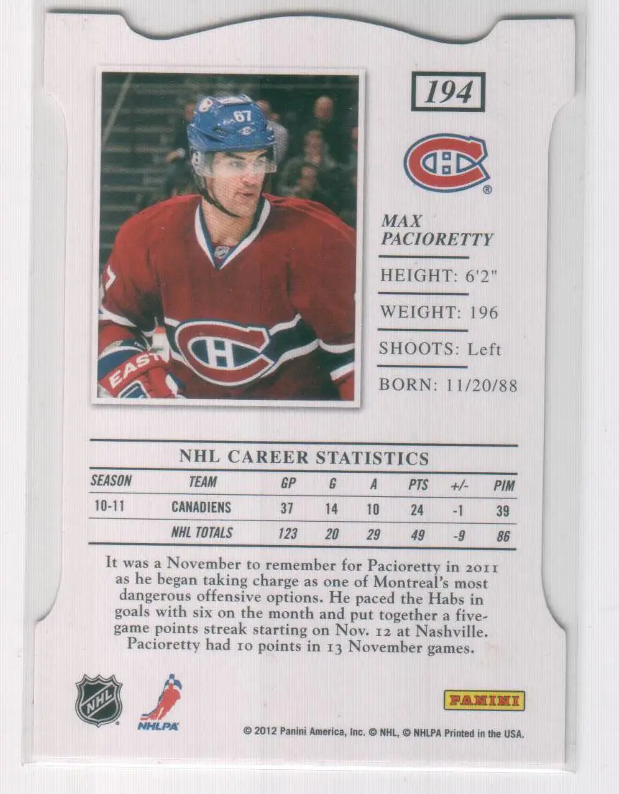 2011-12 Elite Aspirations #194 Max Pacioretty 1