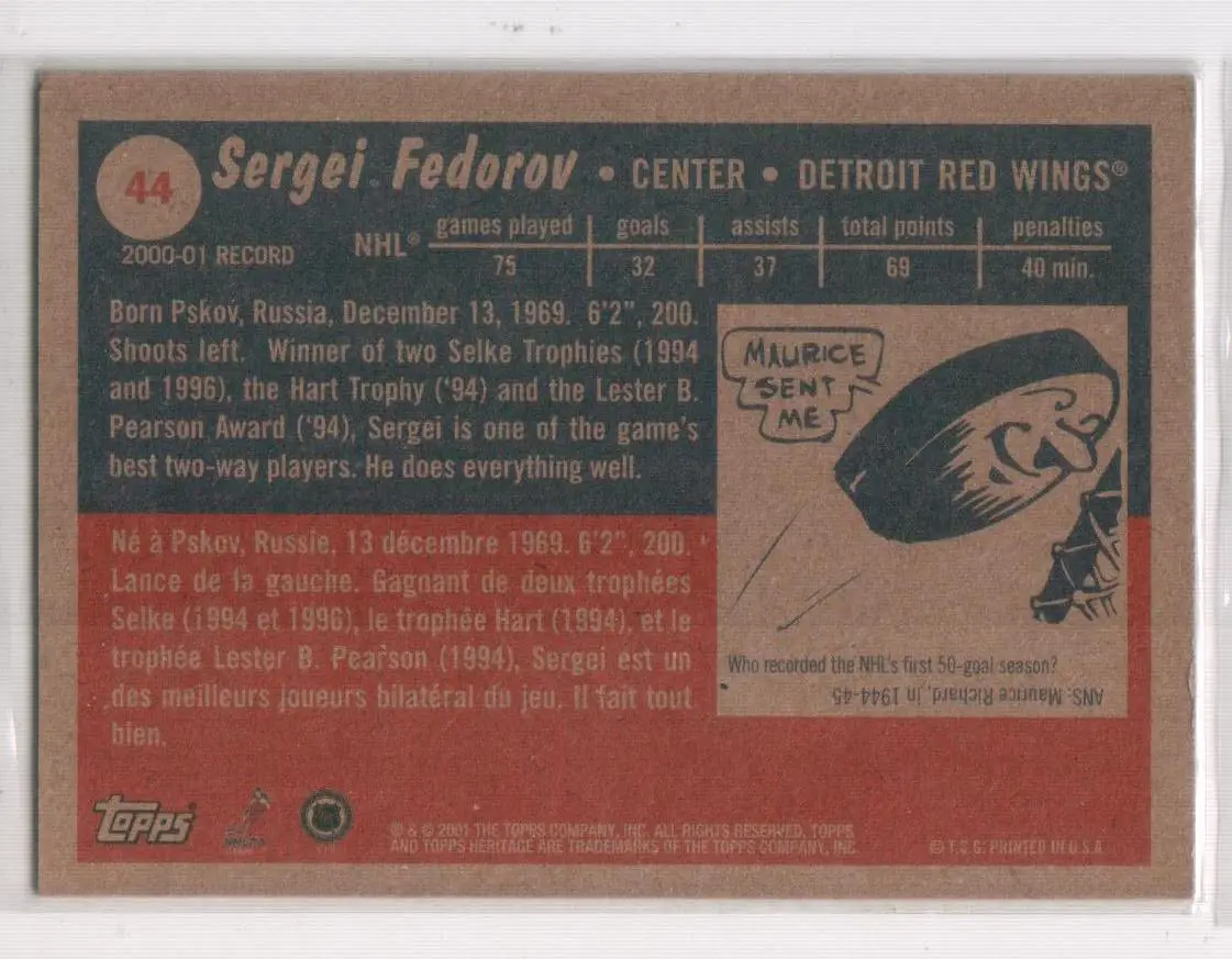 2001-02 Topps Heritage #44 Sergei Fedorov 1