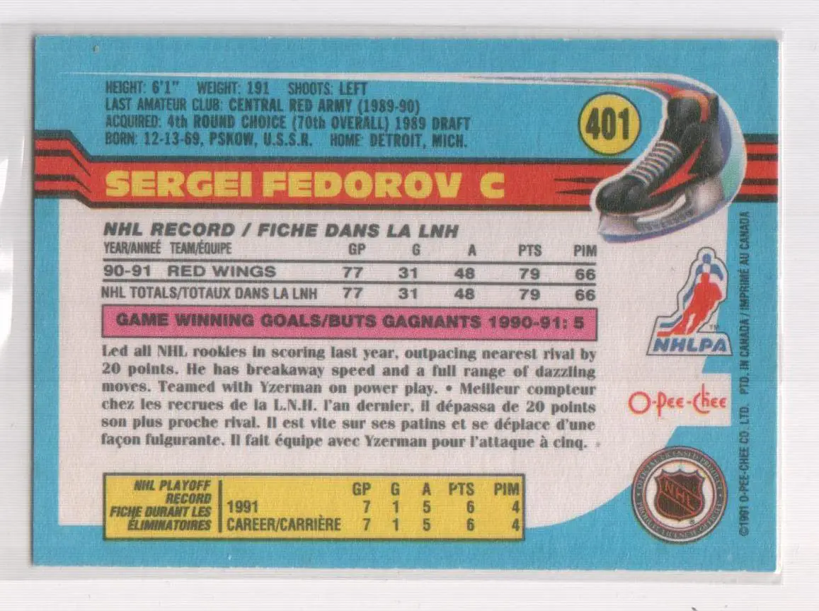 1991-92 O-Pee-Chee #401 Sergei Fedorov 1