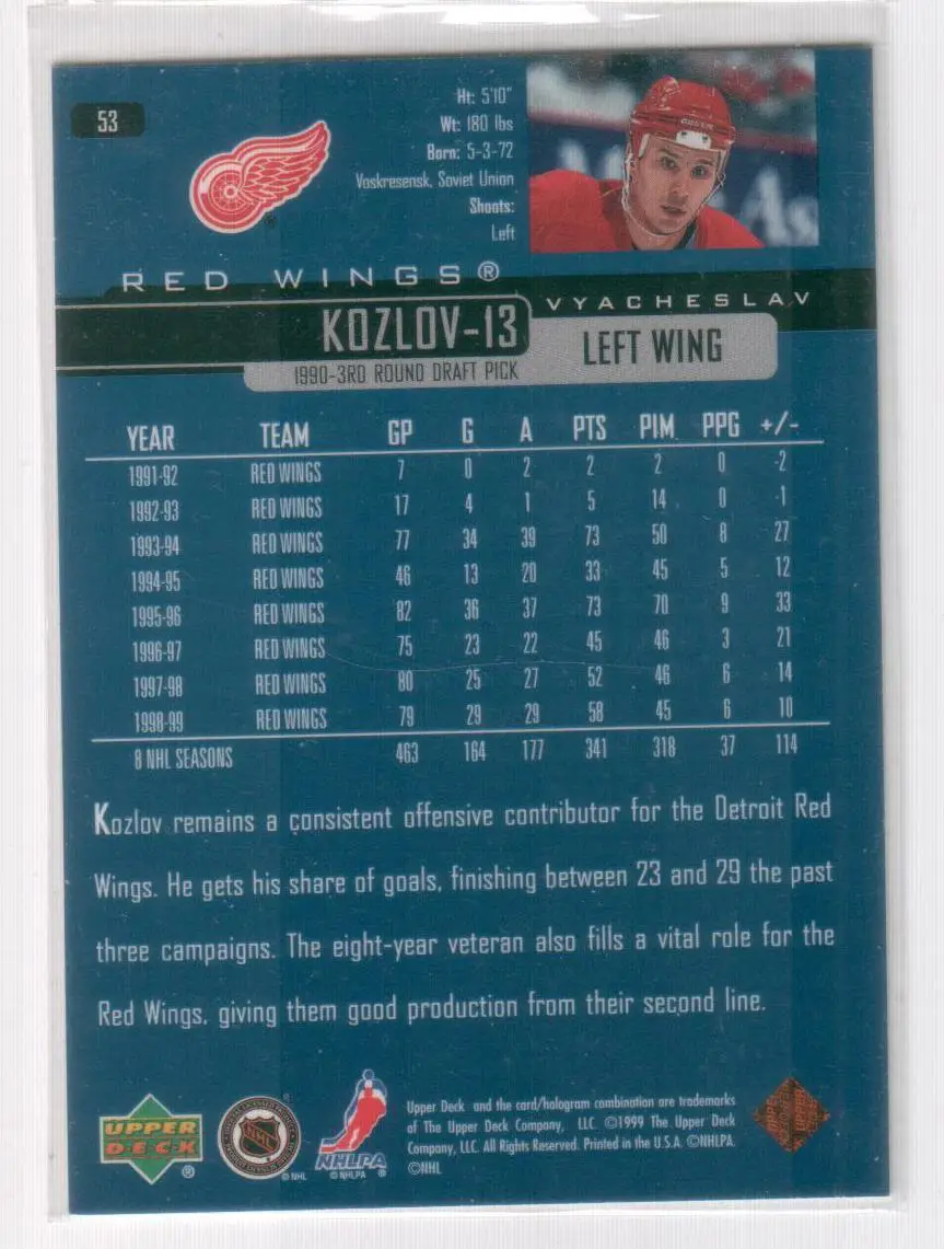 1999-00 Upper Deck #53 Vyacheslav Kozlov 1