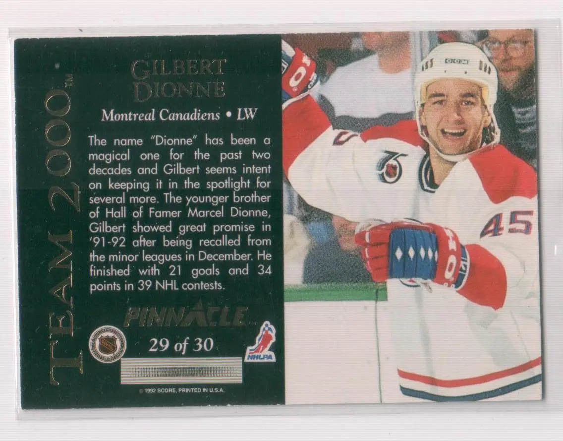 1992-93 Pinnacle Team 2000 #29 Gilbert Dionne 1