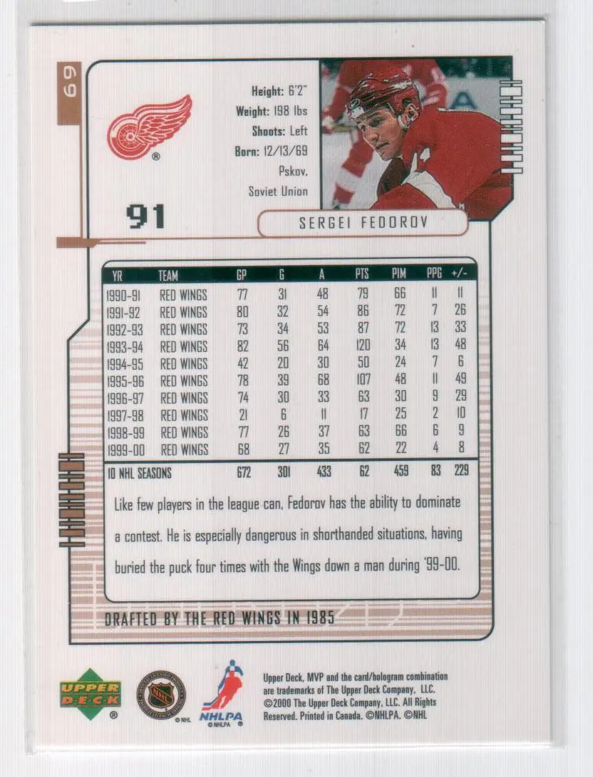 2000-01 Upper Deck MVP #69 Sergei Fedorov 1