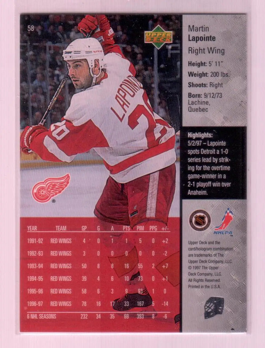 1997-98 Upper Deck #58 Martin Lapointe 1