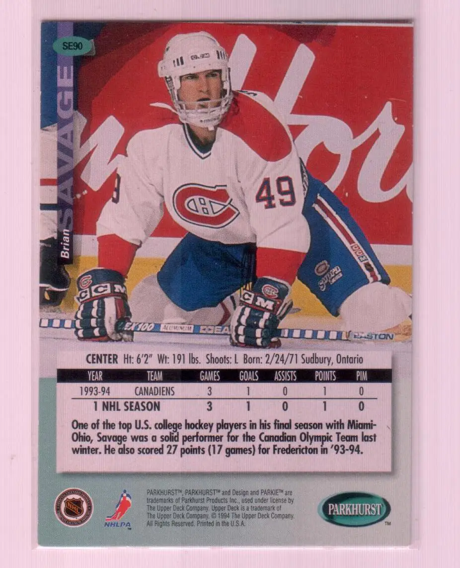 1994-95 Parkhurst SE #SE90 Brian Savage 1