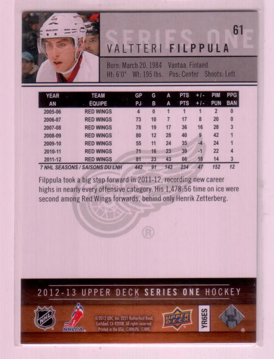 2012-13 Upper Deck #61 Valtteri Filppula 1