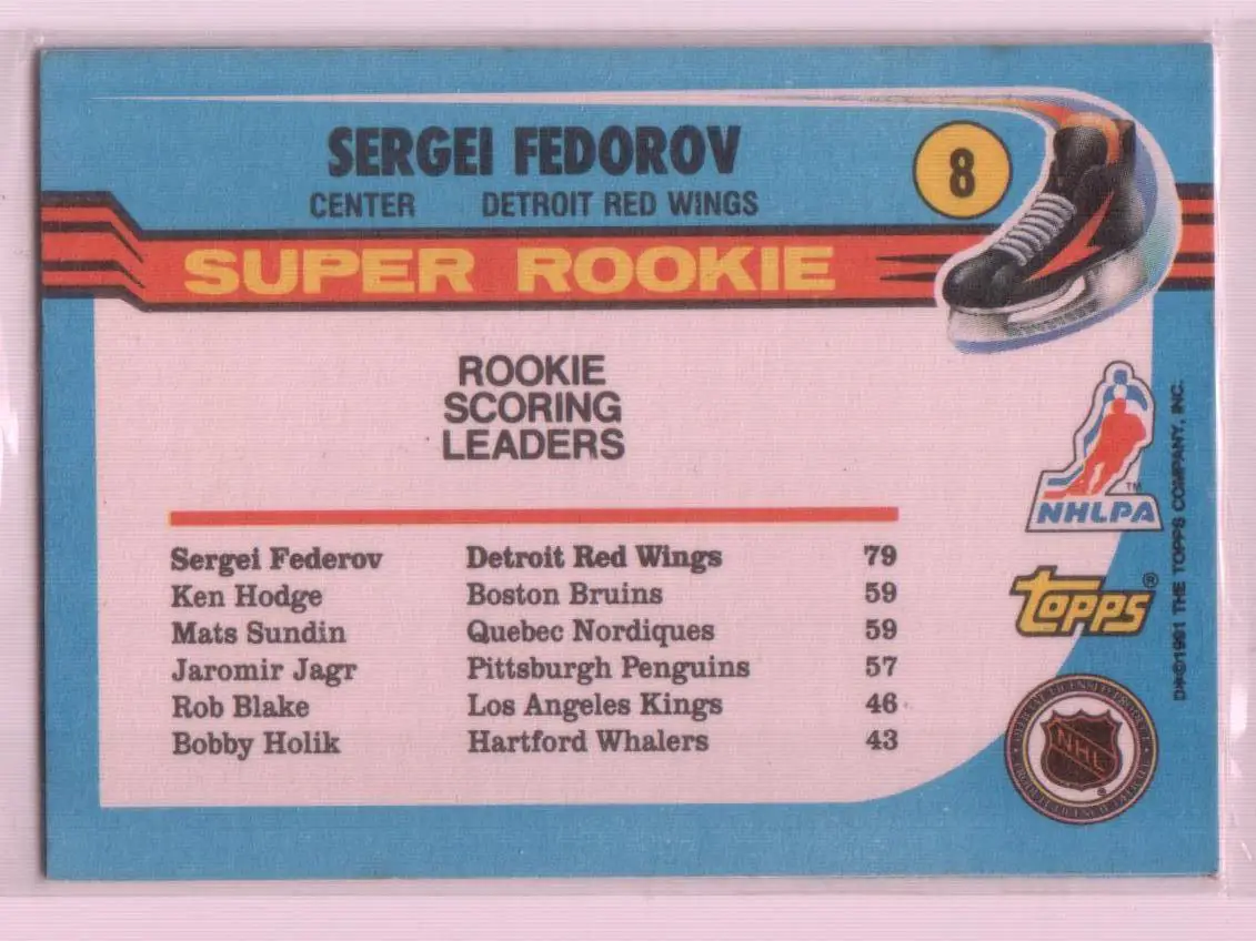 1991-92 O-Pee-Chee #8 Sergei Fedorov SR UER/name misspelled 1