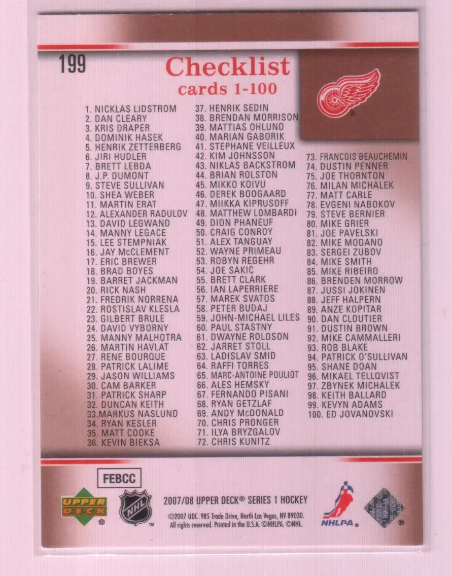 2007-08 Upper Deck #199 Nicklas Lidstrom CL 1