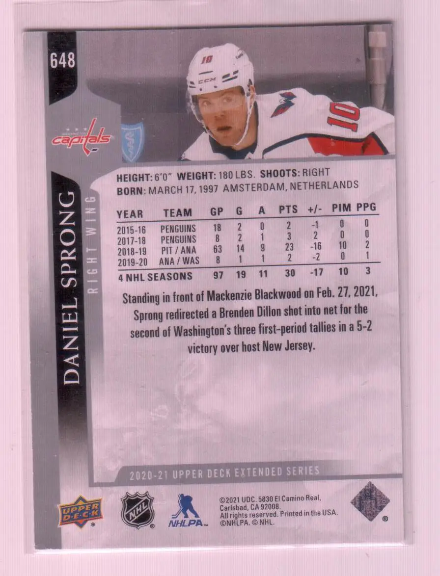 2020-21 Upper Deck #648 Daniel Sprong 1