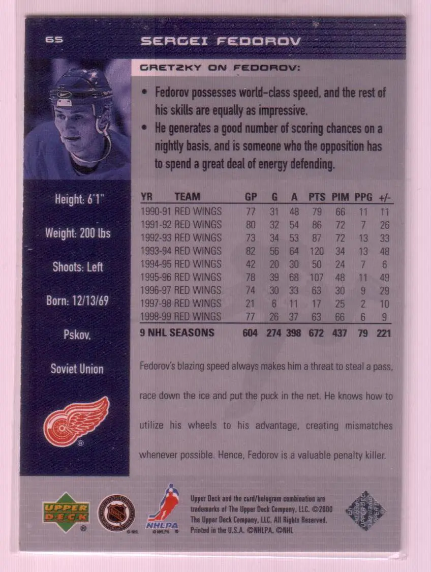 1999-00 Wayne Gretzky Hockey #65 Sergei Fedorov 1
