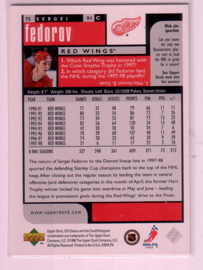 1998-99 UD Choice Preview #75 Sergei Fedorov 1