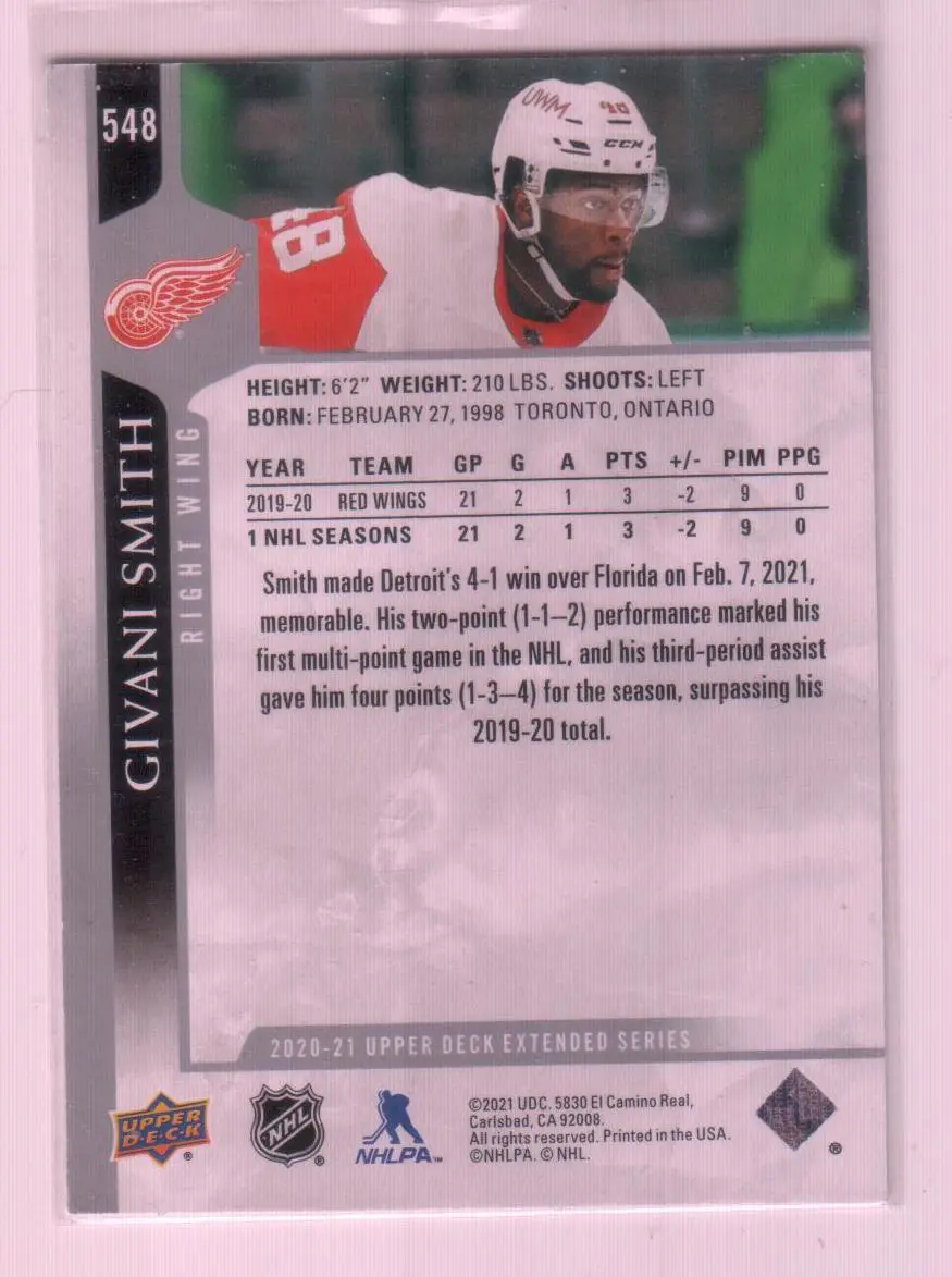 2020-21 Upper Deck #548 Givani Smith 1
