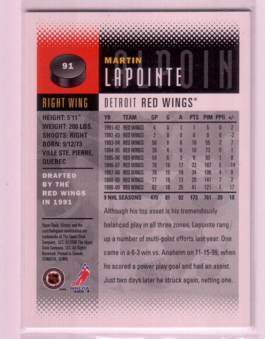 2000-01 Upper Deck Victory #91 Martin Lapointe 1