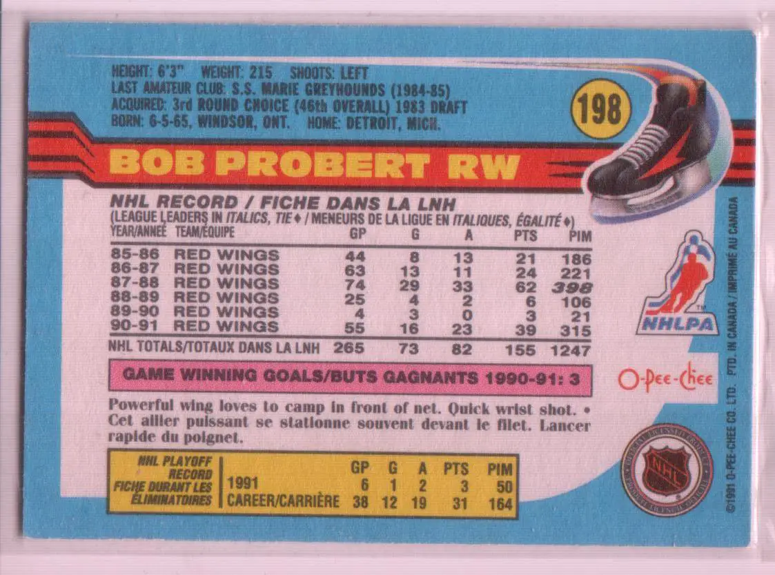 1991-92 O-Pee-Chee #198 Bob Probert 1