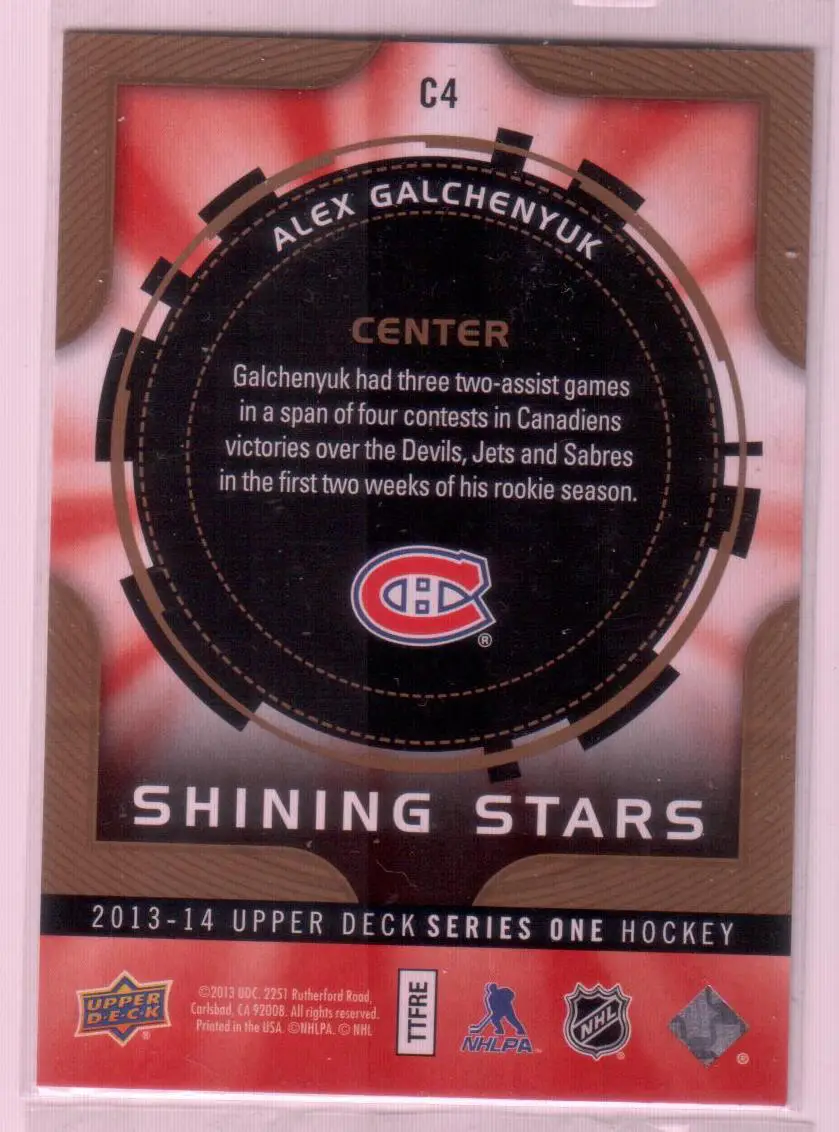 2013-14 Upper Deck Shining Stars Centers #C4 Alex Galchenyuk 1