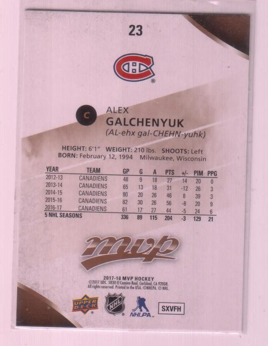 2017-18 Upper Deck MVP #23 Alex Galchenyuk 1