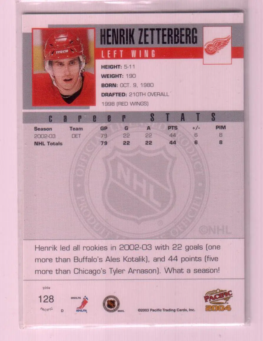 2003-04 Pacific #128 Henrik Zetterberg 1