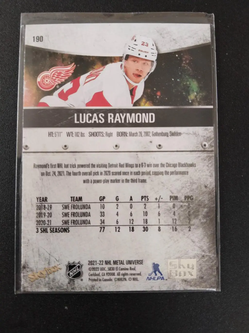 2021-22 Metal Universe #190 Lucas Raymond RC 1