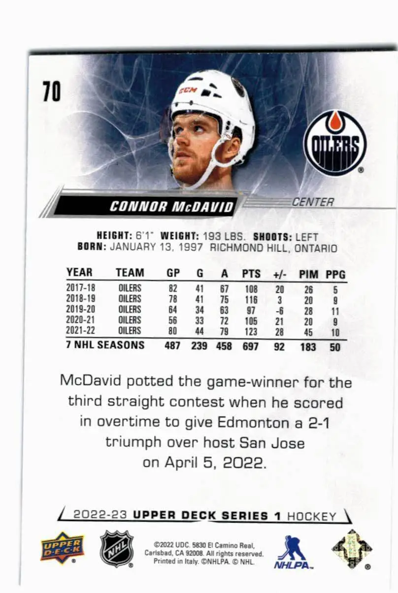 2022-23 Upper Deck #70 Connor McDavid 1