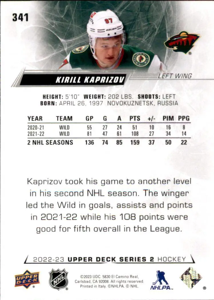 2022-23 Upper Deck #341 Kirill Kaprizov 1