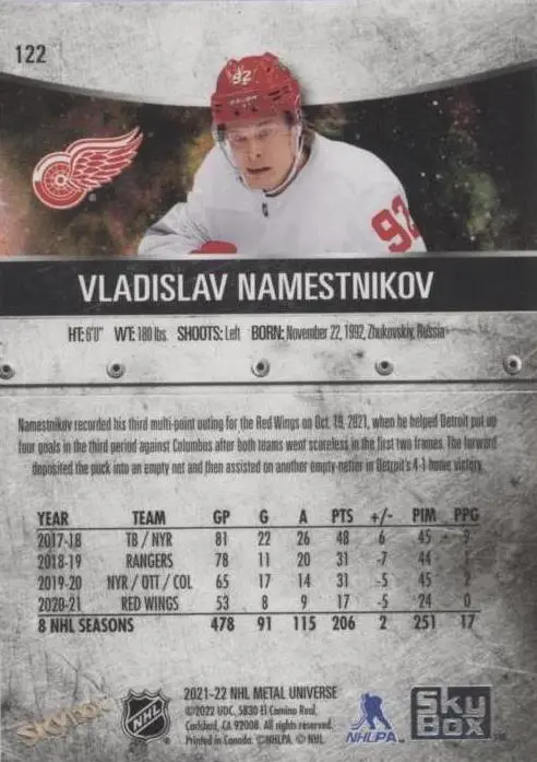 2021-22 Skybox Metal Universe - [Base] #122 Vladislav Namestnikov 1