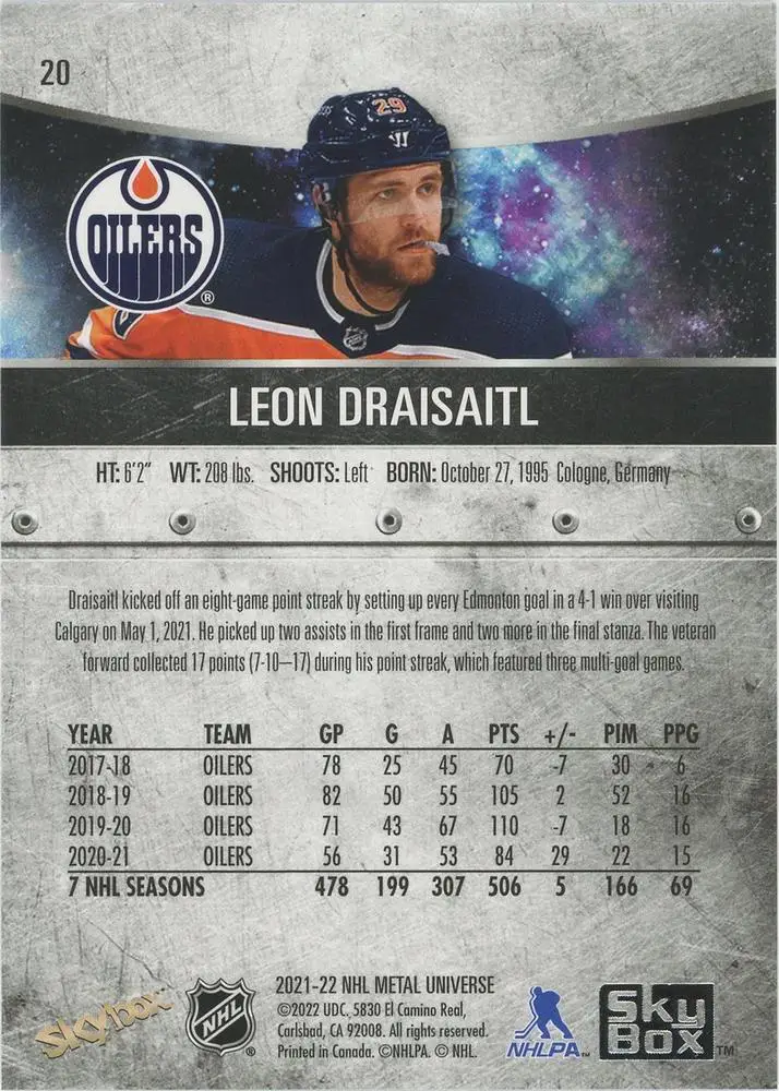 2021-22 Skybox Metal Universe - [Base] - #20 Leon Draisaitl 1