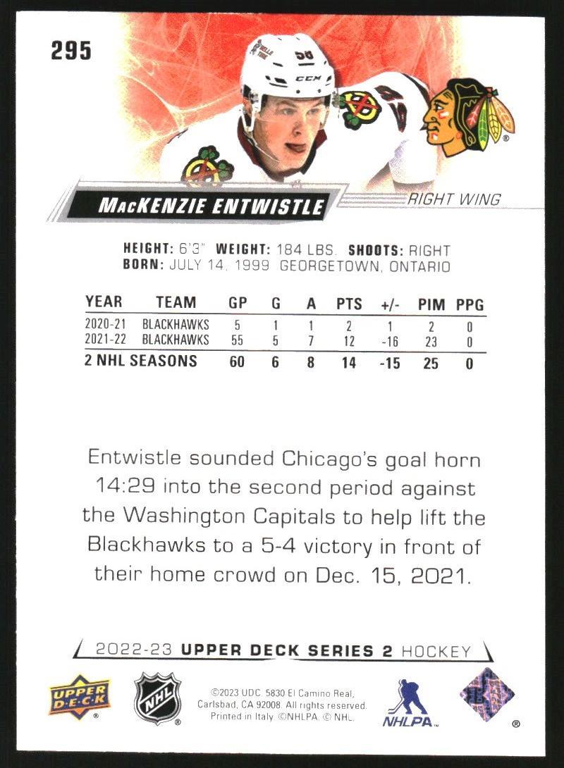 2022-23 Upper Deck #295 MacKenzie Entwistle 1